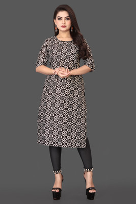 YATKSH Women Printed Straight Kurta(Black)