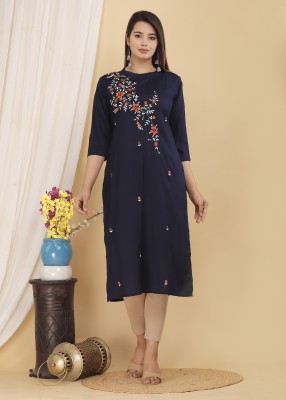 Mehsoos Women Embroidered A-line Kurta(Dark Blue)