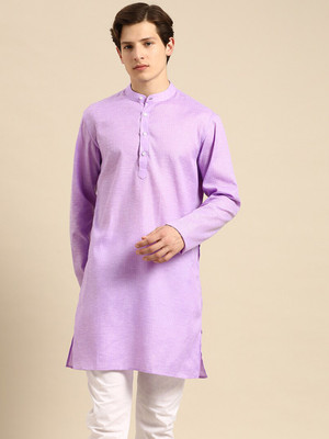 ANOUK Men Woven Design Straight Kurta(Purple)