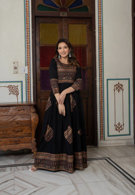 Daevish Women Printed Anarkali Kurta(Black)