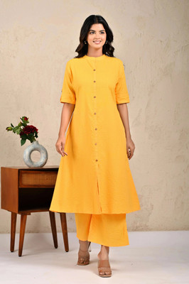 NEEYAMI Women Solid A-line Kurta(Yellow)