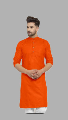 VINAARI Men Solid A-line Kurta(Orange)