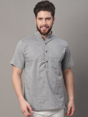 Aarsha Men Printed Straight Kurta(Grey)
