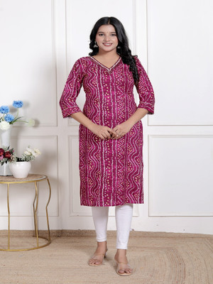 Jivikacreation Women Bandhani A-line Kurta(Maroon)