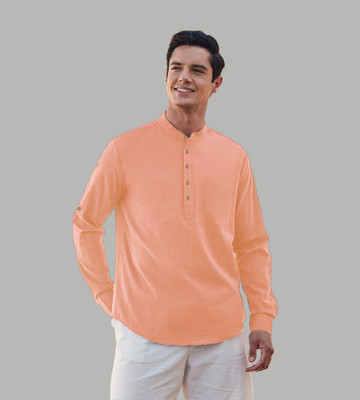 UNIFAV Men Solid Straight Kurta(Orange)