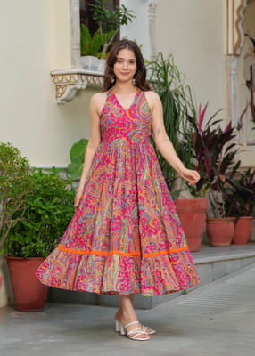 mk creation Women Printed Anarkali Kurta(Multicolor)