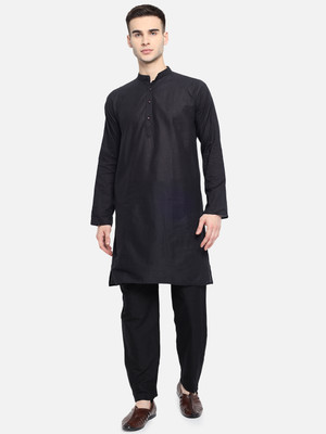 DEIFIC Men Solid Straight Kurta(Black)