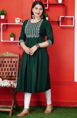 Kaif Enterprises Women Embroidered Anarkali Kurta(Green)