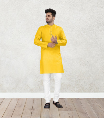 Shree Dutt Creation Men Solid Straight Kurta(Yellow)