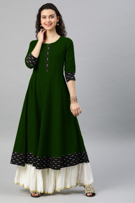 VISVA DESIGNER Women Self Design Flared Kurta(Dark Green)