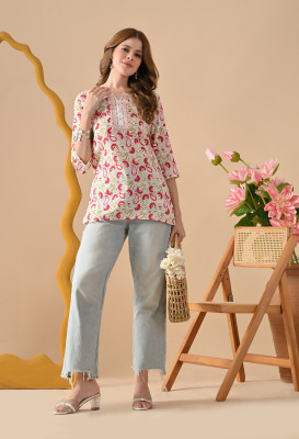 BHANUCREATIONS Women Printed A-line Kurta(Pink)