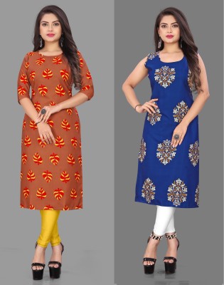 Modli 20 Fashion Women Printed Straight Kurta(Blue, Orange)