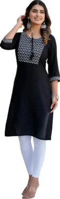 Aditieshop Women Geometric Print, Embellished A-line Kurta(Black)