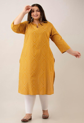 Shree Mahalaxmi Women Geometric Print Straight Kurta(Yellow)