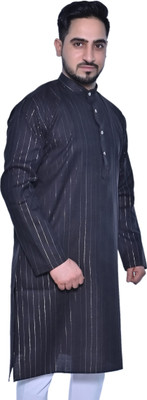Tsarina Men Striped Straight Kurta(Dark Blue)