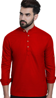 Vida Loca Men Solid Straight Kurta(Red)