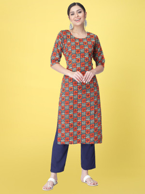 1 Stop Fashion Women Printed Straight Kurta(Black, Orange, Grey)