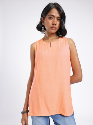 Anouk Rustic Women Solid Straight Kurta(Orange)