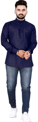 S KUADA Men Solid Straight Kurta(Dark Blue)