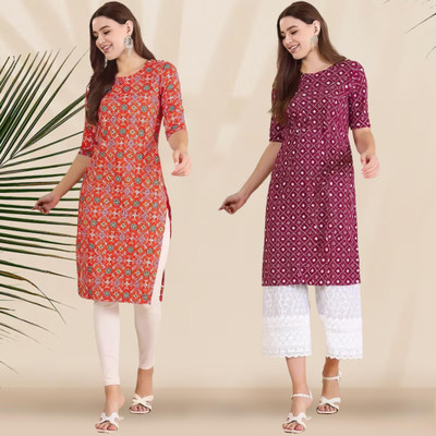 1 Stop Fashion Women Printed Straight Kurta(Multicolor)