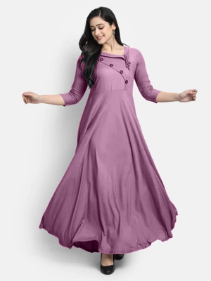 Puebell Women Solid Flared Kurta(Pink)