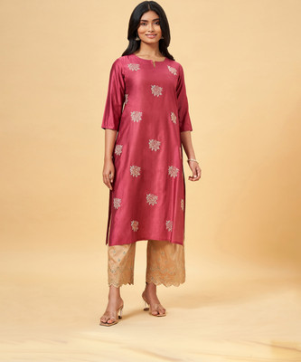 Rangmanch by Pantaloons Women Embroidered Straight Kurta(Pink)