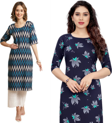KALLAXI Women Printed Straight Kurta(Multicolor)