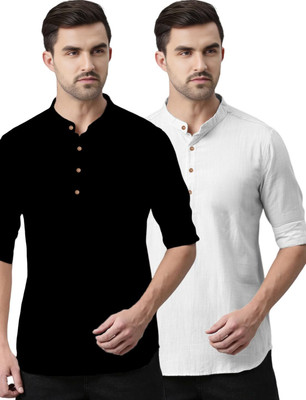 Navkanj Men Solid A-line Kurta(White)