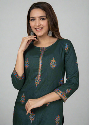 HouseOfCommon Women Printed Straight Kurta(Green)