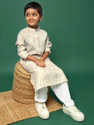 Sanwara Boys Printed Ethnic Dress Kurta(Beige)