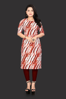 RANGRASIYA CORPORATION Women Printed Straight Kurta(Orange)