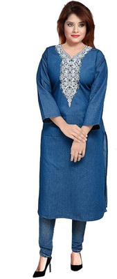 TCI Women Solid Straight Kurta(Dark Blue)