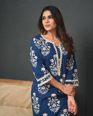 Rimeline Fashion Women Printed A-line Kurta(Blue)