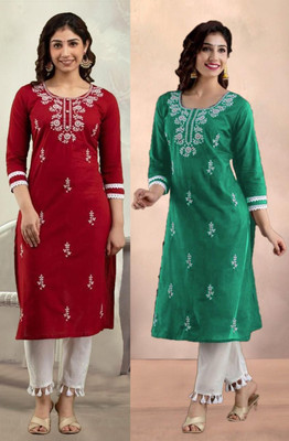 SISTO Women Embroidered Straight Kurta(Multicolor)