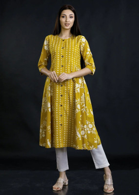 Vaibhav Creations Women Floral Print, Printed A-line Kurta(Green)