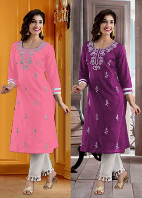 SISTO Women Chikan Embroidery A-line Kurta(Multicolor)