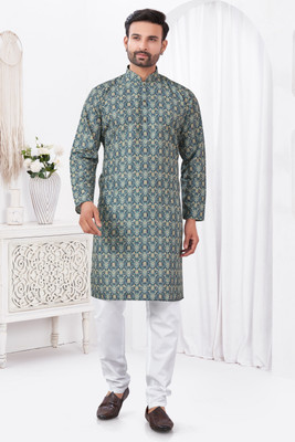 Svatantra Men Printed A-line Kurta(Dark Blue)