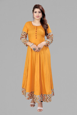 meesorra Women Printed Anarkali Kurta(Yellow)