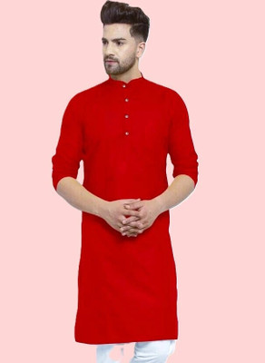 OMKAR EN TRENDS Men Printed Straight Kurta(Red)