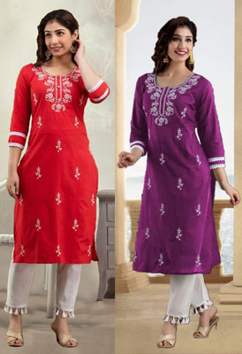 SISTO Women Chikan Embroidery A-line Kurta(Multicolor)