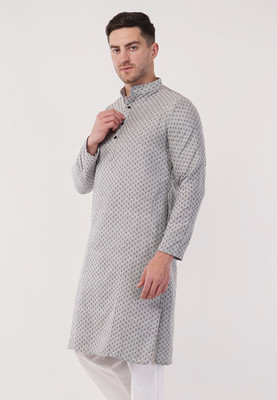 Zargnut Attire Men Self Design Straight Kurta(Grey)