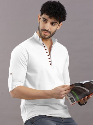 VTEXX Men Solid Straight Kurta(White)