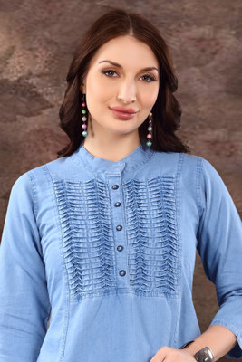 SK Creation Women Self Design Straight Kurta(Blue)