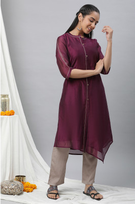 Aurelia Women Solid A-line Kurta(Purple)