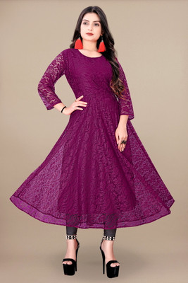 Lakshya Fashion Mart Women Self Design Anarkali Kurta(Purple)