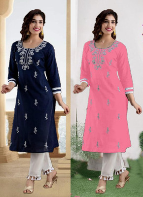 SISTO Women Chikan Embroidery A-line Kurta(Multicolor)