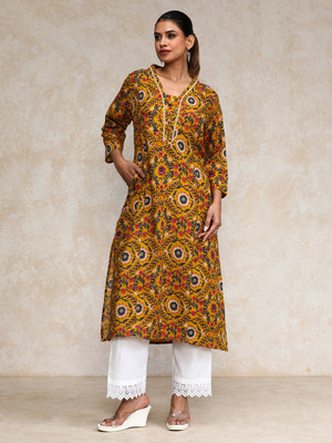 Varanga Women Printed A-line Kurta(Yellow)