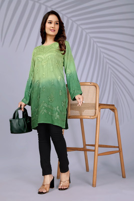 BNCOLLECTION Women Embroidered A-line Kurta(Light Green)