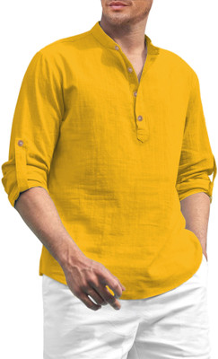 HouseOfCommon Men Solid Straight Kurta(Yellow)