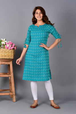 Sharleez Women Printed Straight Kurta(Light Blue)